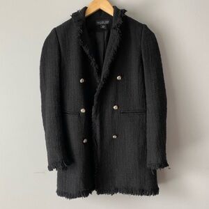 Rachel Zoe Black Tweed Pea Coat with Gold Buttons